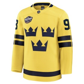 Schweden Trikot 4 Nations Face Off 2025 Fanatics Premium Mika Zibanejad Gelb - Herren